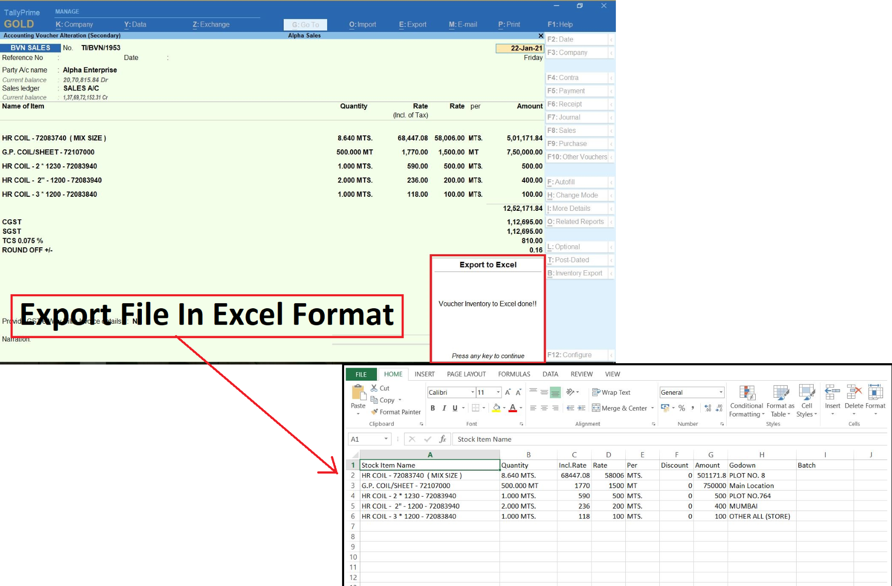 Voucher Inventory Details Export To Excel